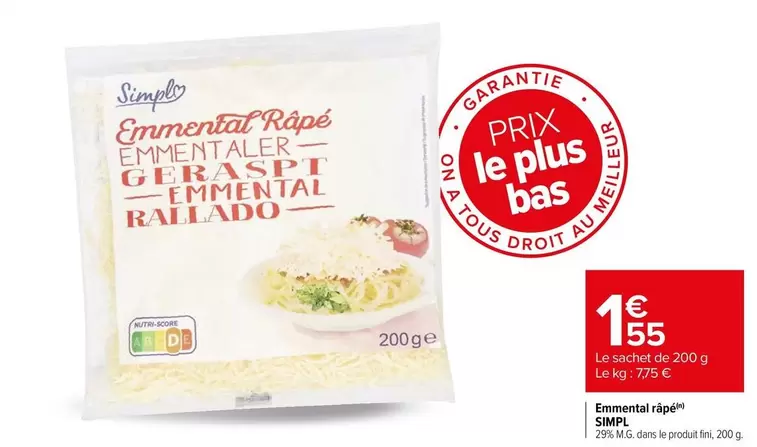 Simpl - Emmental Râpé offre à 1,55€ sur Carrefour Express