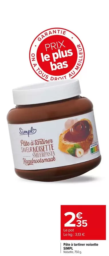 Simpl - Pâte À Tartiner Noisette  offre à 2,35€ sur Carrefour Express