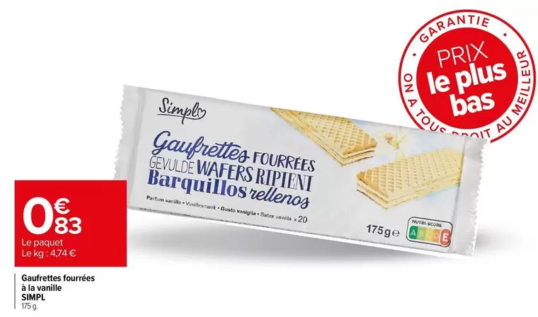 Simpl - Gaufrettes Fourrées A La Vanille  offre à 0,83€ sur Carrefour Express