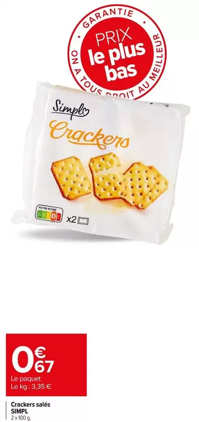 Simpl - Crackers Salés offre à 0,67€ sur Carrefour Express