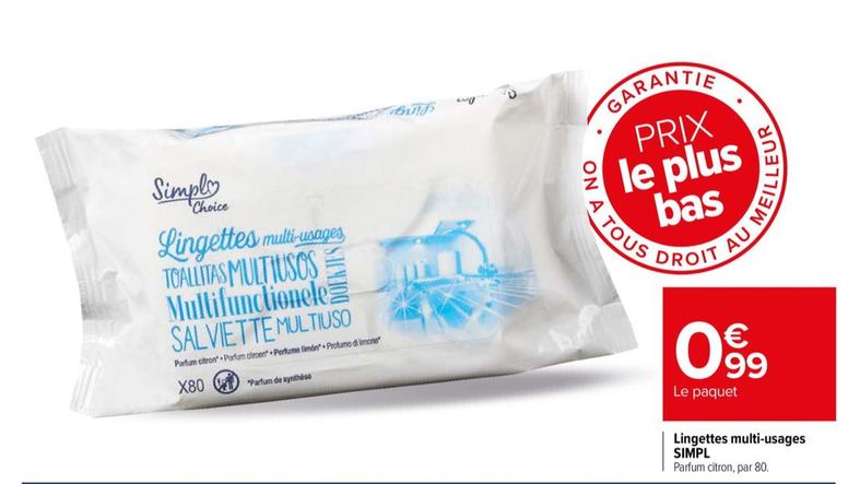 Simpl - Lingettes Multi-usages offre à 0,99€ sur Carrefour Contact