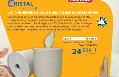 Cristal - Lot 2 Bobines De Ouate Recyclées Sans Mandrin offre à 24,9€ sur Prolians