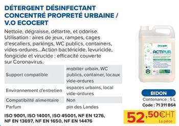 Enzypin - Détergent Désinfectant Concentré Propreté Urbaine / V.O Ecocert offre à 52,5€ sur Prolians