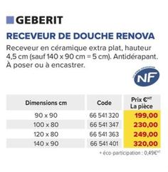 Geberit - Receveur De Douche Renova offre à 199€ sur Prolians