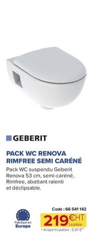 Geberit - Pack Wc Renova Rimfree Semi Caréné offre à 219€ sur Prolians