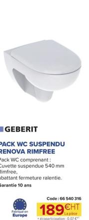 Geberit - Pack Wc Suspendu Renova Rimfree offre à 189€ sur Prolians