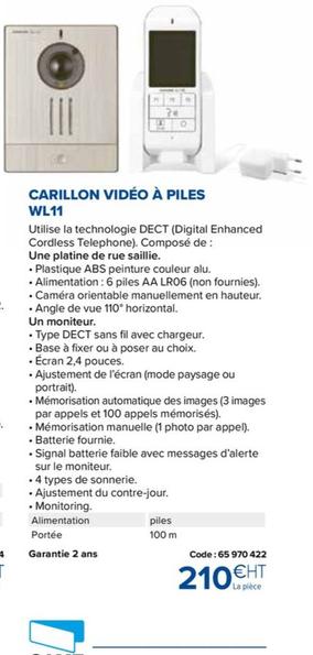 Carillon Vidéo À Piles WL11 offre à 210€ sur Prolians