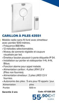 Carillon À Piles 43551 offre à 55,9€ sur Prolians