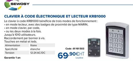Sewosy - Clavier À Code Électronique Et Lecteur KRB1000 offre à 69,9€ sur Prolians