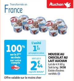 Auchan - Mousse Au Chocolat Au Lait  offre à 1,22€ sur Auchan Hypermarché