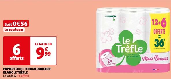 Le Trèfle - Papier Toilette Maxi Douceur Blanc  offre à 9,99€ sur Auchan Hypermarché