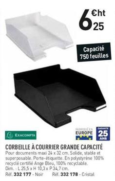 Exacompta - Corbeille À Courrier Grande Capacité offre à 6,25€ sur Hyperburo