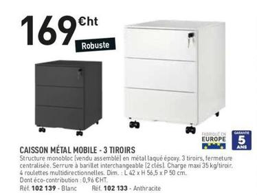 Caisson Métal Mobile 3 Tiroirs offre à 169€ sur Hyperburo