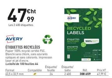 Avery - Etiquettes Recyclees offre à 47,99€ sur Hyperburo