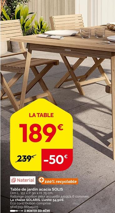 Naterial - Table De Jardin Acacia Solis offre à 189€ sur Weldom