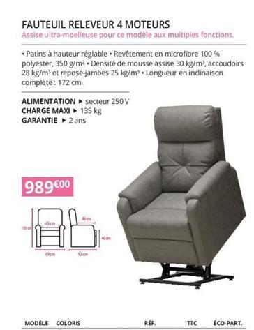 Fauteuil Releveur 4 Moteurs offre à 989€ sur Distri Club Médical