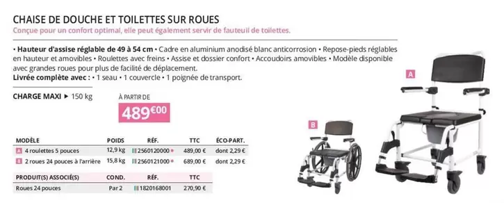 Chaise De Douche Et Toilettees Sur Roues offre à 489€ sur Distri Club Médical