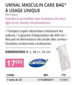 Urinal Masculin Care Bag À Usage Unique offre à 17,5€ sur Distri Club Médical