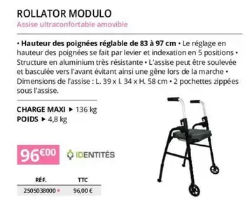 Identites - Rollator Modulo offre à 96€ sur Distri Club Médical