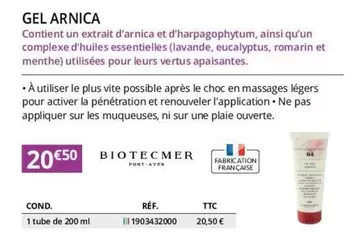 Biotecmer - Gel Arnica offre à 20,5€ sur Distri Club Médical