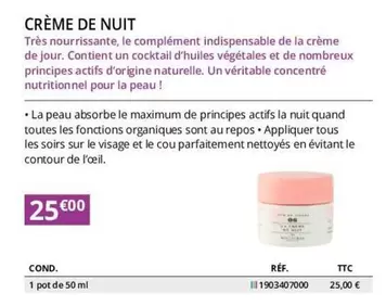 Crème De Nuit offre à 25€ sur Distri Club Médical