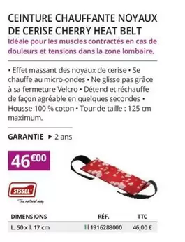 Sissel - Ceinture Chauffante Noyaux De Cerise Cherry Heat Belt offre à 46€ sur Distri Club Médical