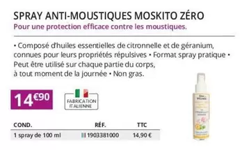 Spray Anti-Moustiques Moskito Zéro offre à 14,9€ sur Distri Club Médical