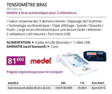 Tensiometre Bras offre à 81€ sur Distri Club Médical