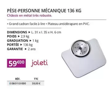 Pèse-Personne Mécanique 136 Kg offre à 59€ sur Distri Club Médical
