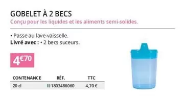 Gobelet A 2 Becs offre à 4,7€ sur Distri Club Médical