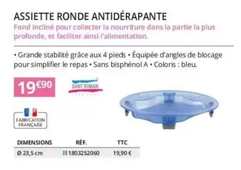 Assiette Ronde Antidérapante offre à 19,9€ sur Distri Club Médical