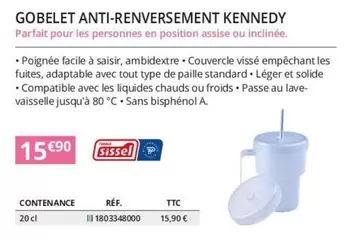 Gobelet Anti-Renversement Kennedy offre à 15,9€ sur Distri Club Médical