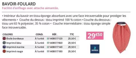 Bavoir-Foulard offre à 29,5€ sur Distri Club Médical