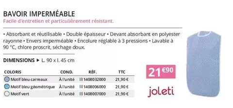 Bavoir Imperméable offre à 21,9€ sur Distri Club Médical