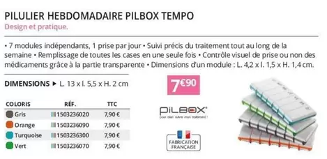 Pilulier Hebdomadaire Pilbox Tempo offre à 7,9€ sur Distri Club Médical