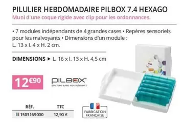 Pilulier Hebdomadaire Pilbox 7.4 Hexago offre à 12,9€ sur Distri Club Médical