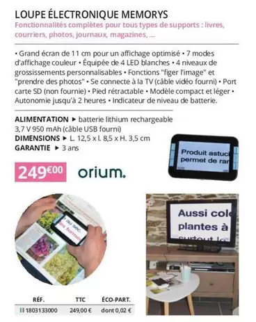 Loupe Électronique Memorys offre à 249€ sur Distri Club Médical