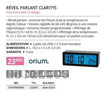 Réveil Parlant Clarifys offre à 23€ sur Distri Club Médical