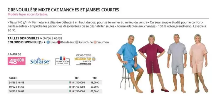 Grenoullère Mixte Caz Manches Et Jambes Courtes offre à 48€ sur Distri Club Médical