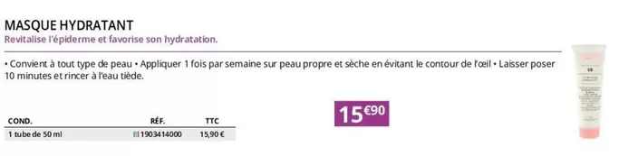 Masque Hydratant offre à 15,9€ sur Distri Club Médical