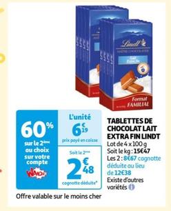 lindt - tablettes de chocolat lait extra fin