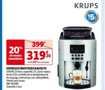 Krups - Espresso Broyeur EA815E70 offre à 319,2€ sur Auchan Hypermarché