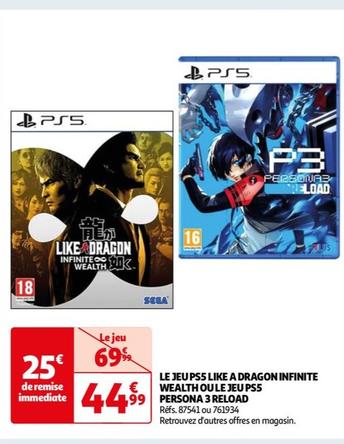 PS5 - Le Jeu Like A Dragon Infinite Wealth Ou Le Jeu Persona 3 Reload  offre à 44,99€ sur Auchan Hypermarché
