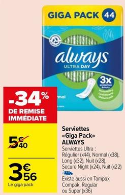 Serviettes hygiéniques offre sur Carrefour Market