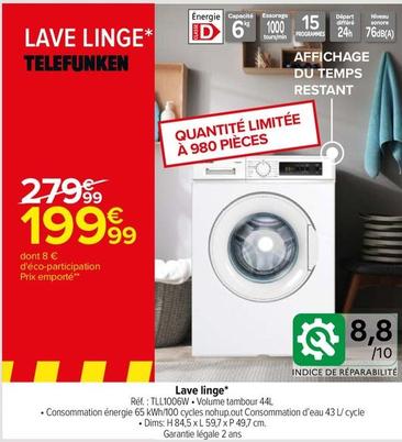 Lave-linge offre à 199,99€ sur Carrefour Drive