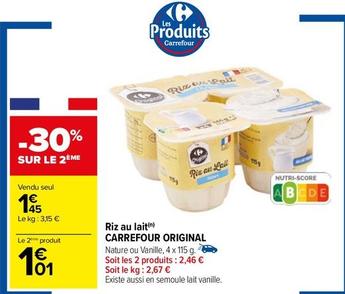 Riz au lait offre à 1,45€ sur Carrefour Express