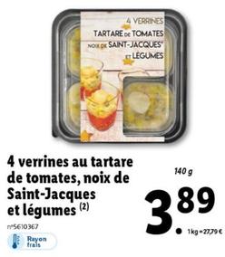 Dégustez nos 4 verrines au tartare de tomates, noix de Saint-Jacques et légumes - Une promo à ne pas manquer pour ce délicieux mélange de saveurs !
