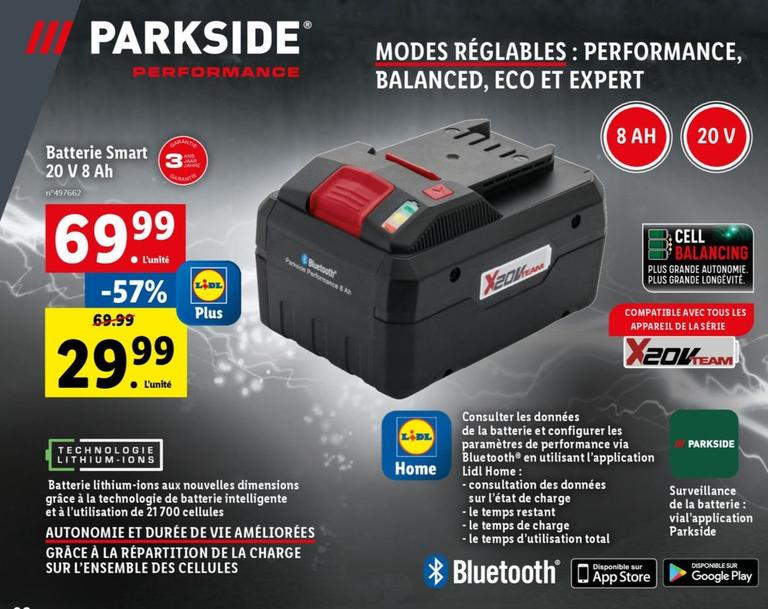 parkside - batterie smart 20 v 8 ah