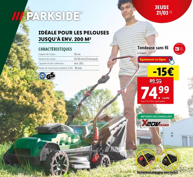 Parkside - Tondeuse Sans Fil