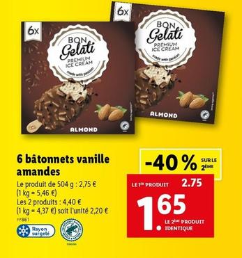 Bon Gelati - 6 Bâtonnets Vanille Amandes